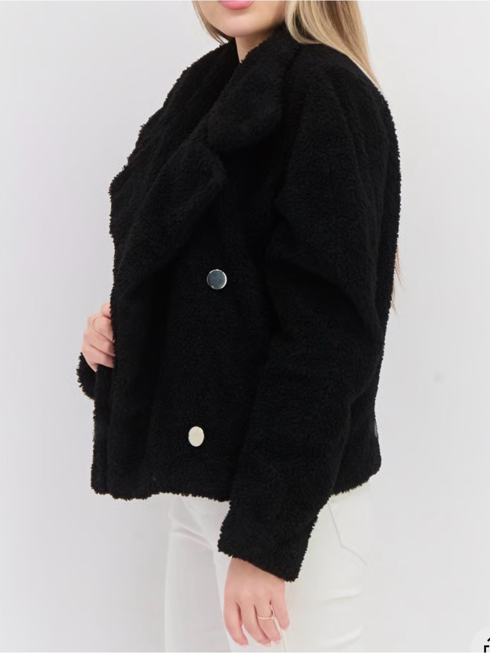 INC International Concepts Black Faux Shearling Teddy Jacket